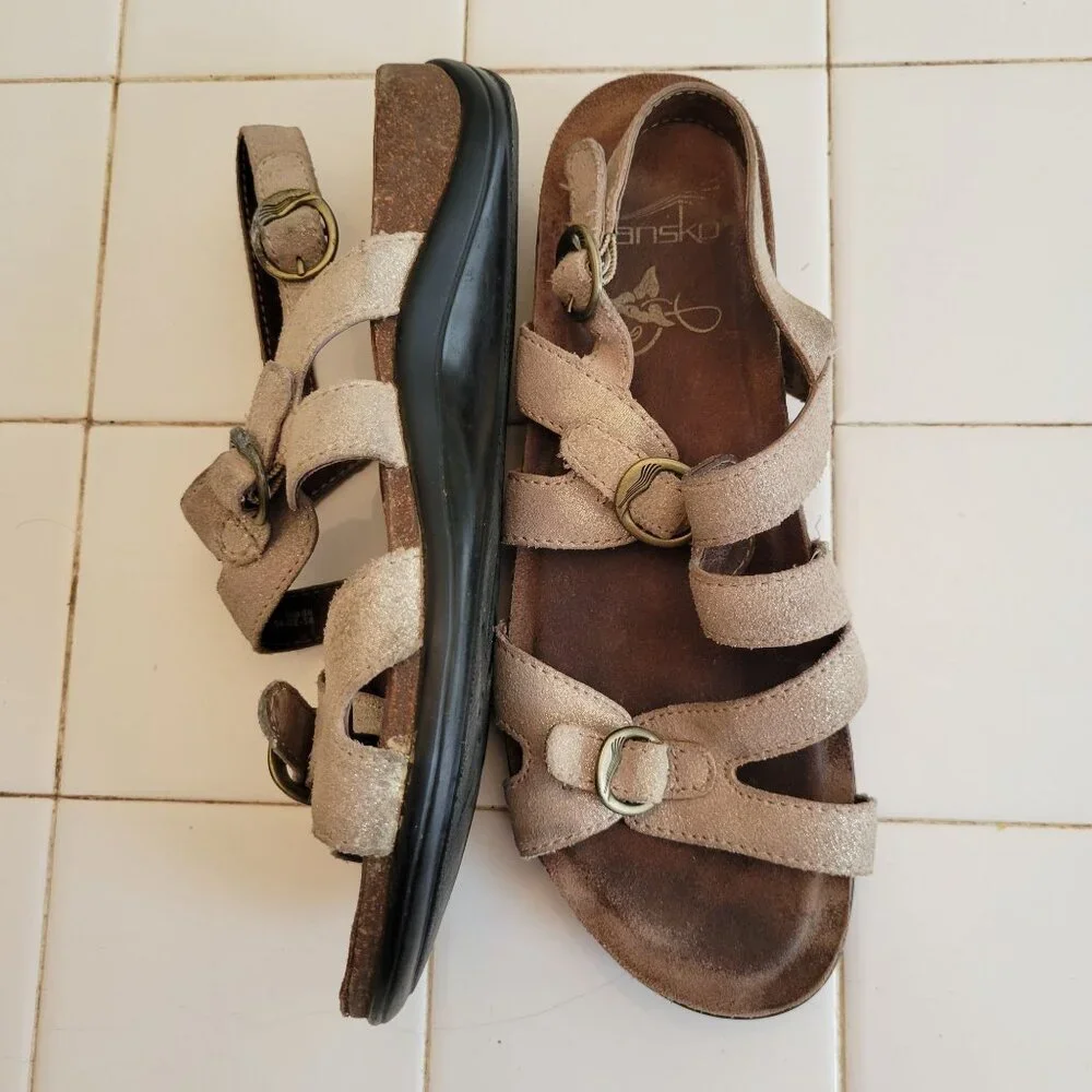 Dansko 37‎ Metallic Sparkle Glitter Shimmer Leather Wedge Sandals JAMESON 6.5 7